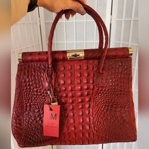 Red Leather Embossed Women's Bag
